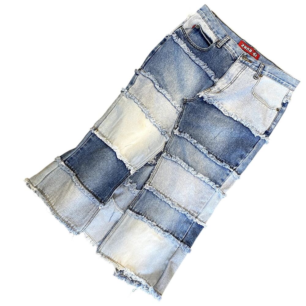 Y2K Upcycled Zana Di Women's Patchwork HIPPIE  Jean Skirt 9